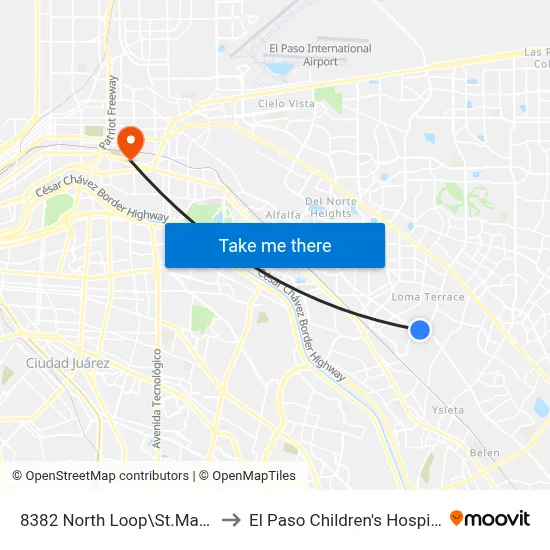 8382 North Loop\St.Marys to El Paso Children's Hospital map