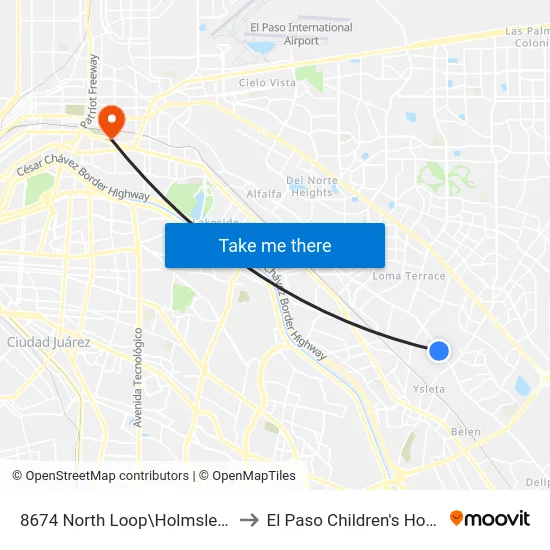 8674 North Loop\Holmsley Trail to El Paso Children's Hospital map