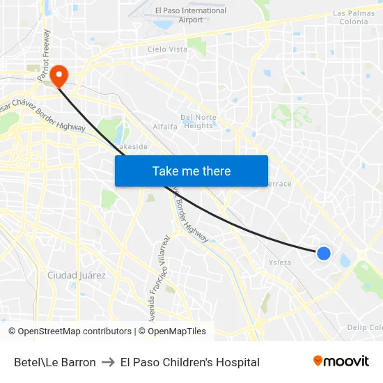 Betel\Le Barron to El Paso Children's Hospital map