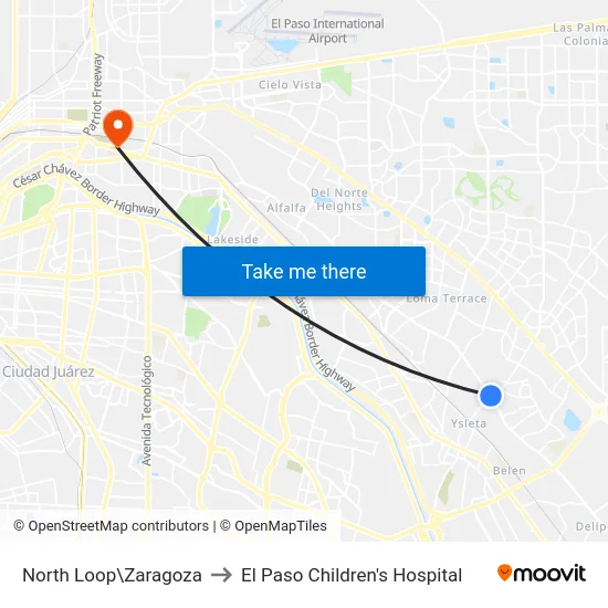 North Loop\Zaragoza to El Paso Children's Hospital map