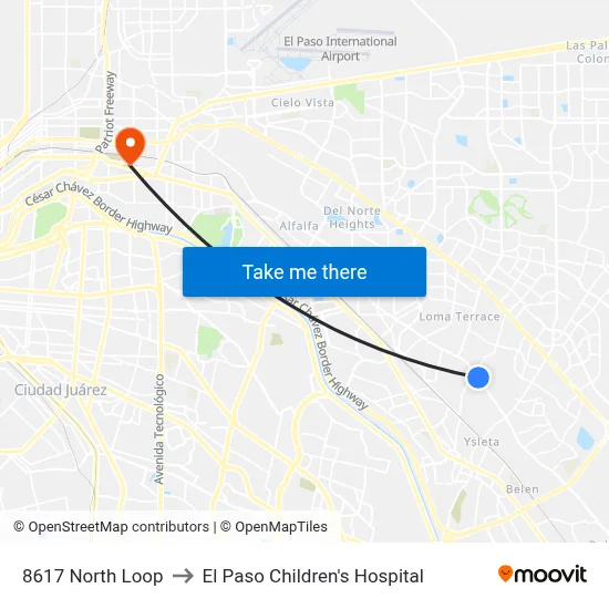 8617 North Loop to El Paso Children's Hospital map