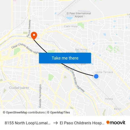 8155 North Loop\Lomaland to El Paso Children's Hospital map