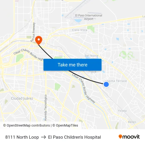8111 North Loop to El Paso Children's Hospital map