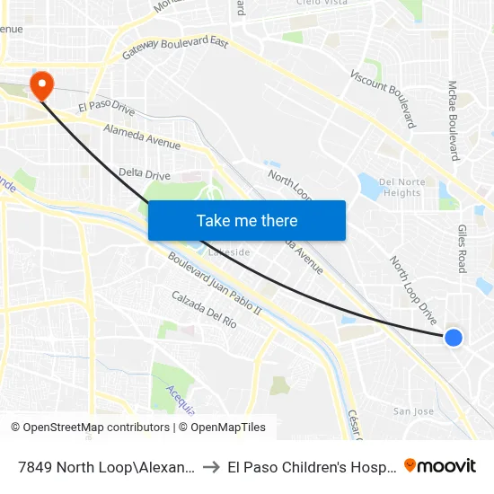 7849 North Loop\Alexander to El Paso Children's Hospital map