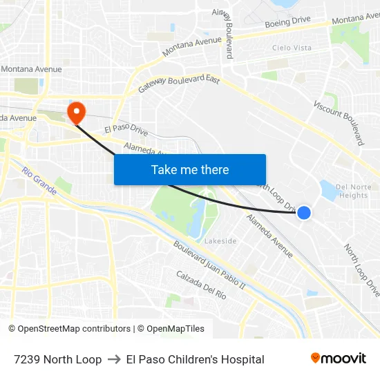 7239 North Loop to El Paso Children's Hospital map