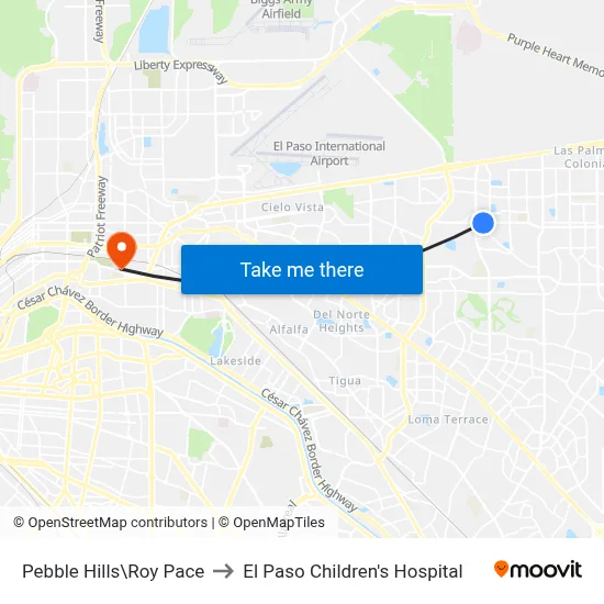 Pebble Hills\Roy Pace to El Paso Children's Hospital map