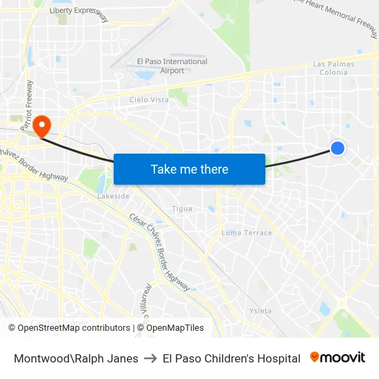 Montwood\Ralph Janes to El Paso Children's Hospital map
