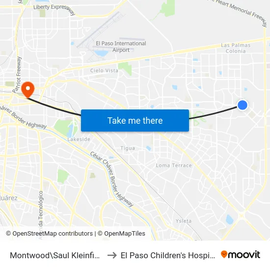 Montwood\Saul Kleinfield to El Paso Children's Hospital map