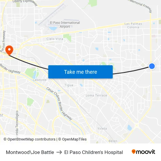 Montwood\Joe Battle to El Paso Children's Hospital map