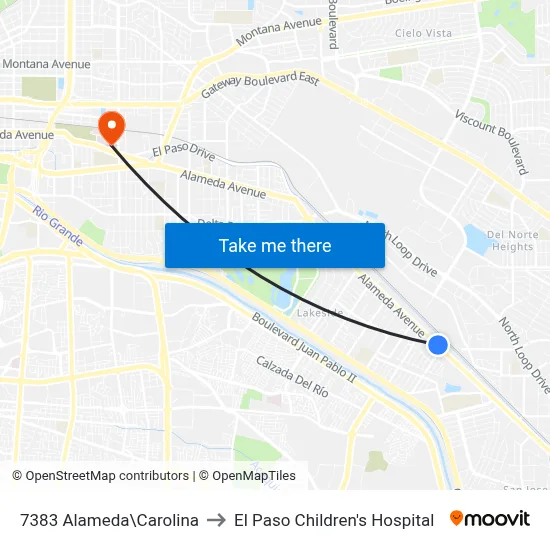 7383 Alameda\Carolina to El Paso Children's Hospital map