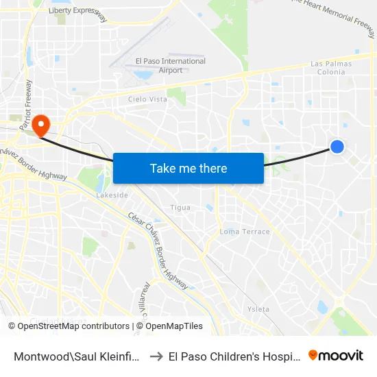Montwood\Saul Kleinfield to El Paso Children's Hospital map