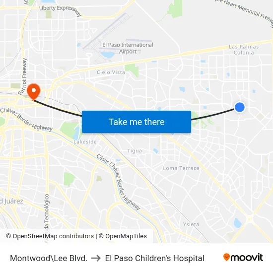 Montwood\Lee Blvd. to El Paso Children's Hospital map