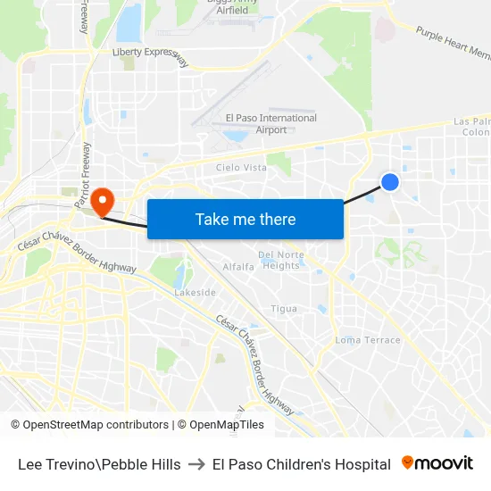 Lee Trevino\Pebble Hills to El Paso Children's Hospital map