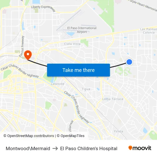 Montwood\Mermaid to El Paso Children's Hospital map