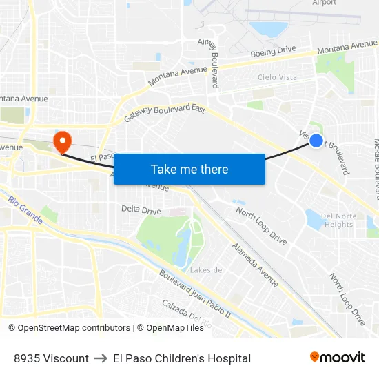 8935 Viscount to El Paso Children's Hospital map