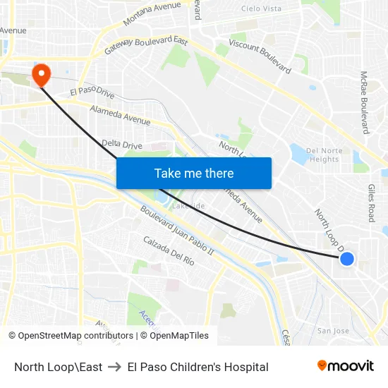 North Loop\East to El Paso Children's Hospital map