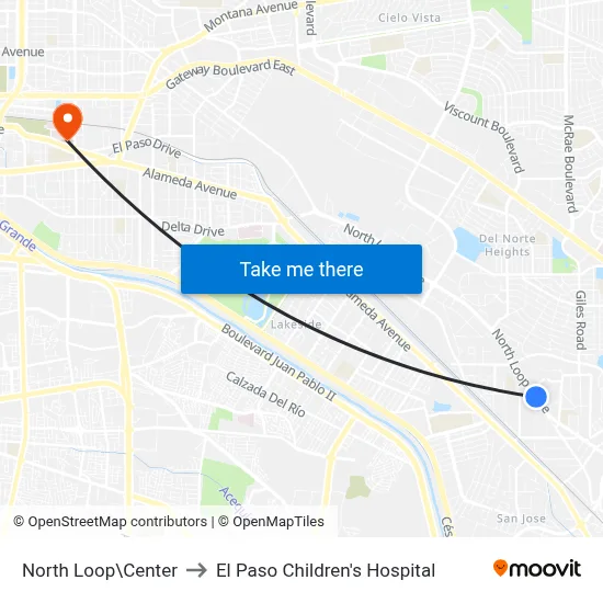 North Loop\Center to El Paso Children's Hospital map