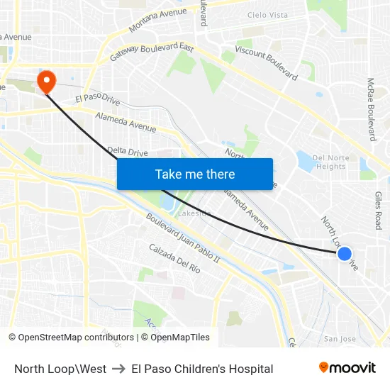 North Loop\West to El Paso Children's Hospital map