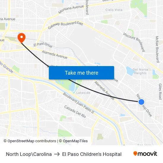 North Loop\Carolina to El Paso Children's Hospital map