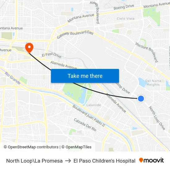 North Loop\La Promesa to El Paso Children's Hospital map
