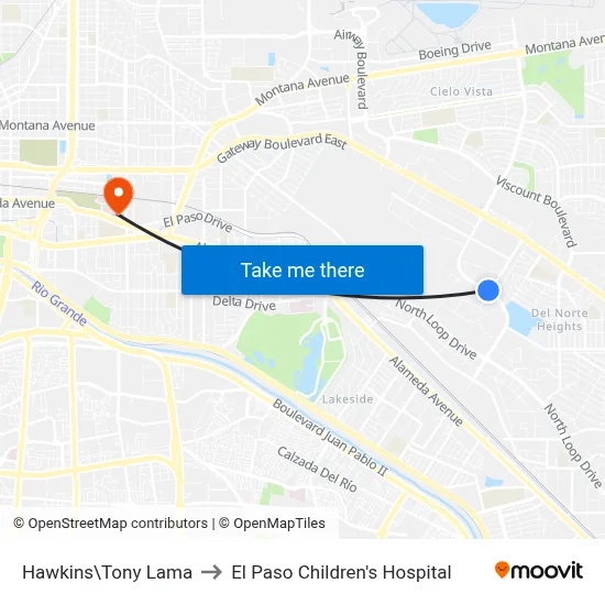 Hawkins\Tony Lama to El Paso Children's Hospital map
