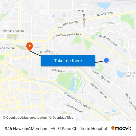 946 Hawkins\Merchant to El Paso Children's Hospital map