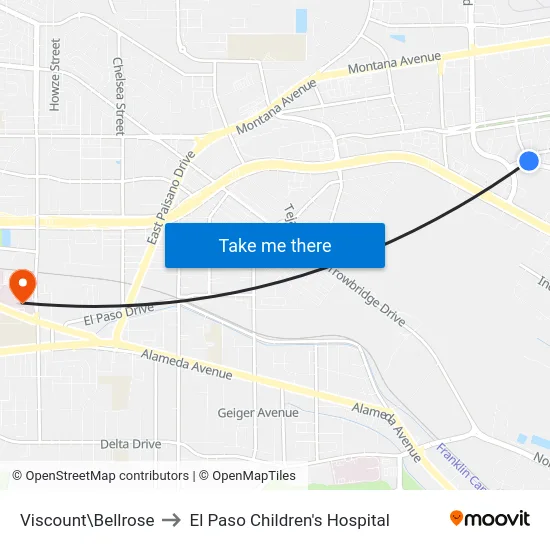 Viscount\Bellrose to El Paso Children's Hospital map