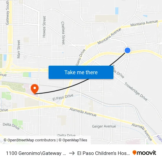 1100 Geronimo\Gateway West to El Paso Children's Hospital map