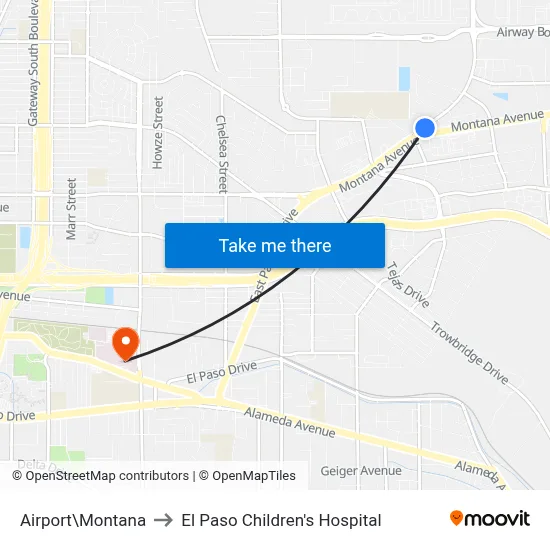 Airport\Montana to El Paso Children's Hospital map