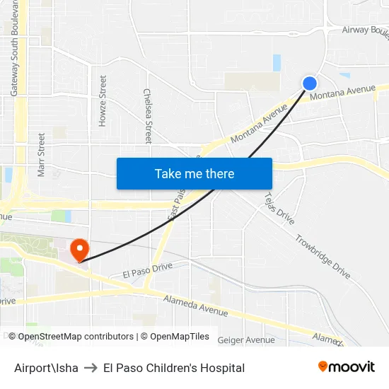 Airport\Isha to El Paso Children's Hospital map