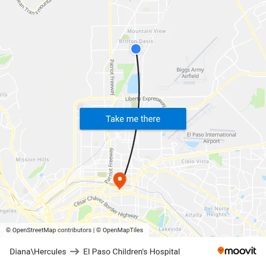 Diana\Hercules to El Paso Children's Hospital map