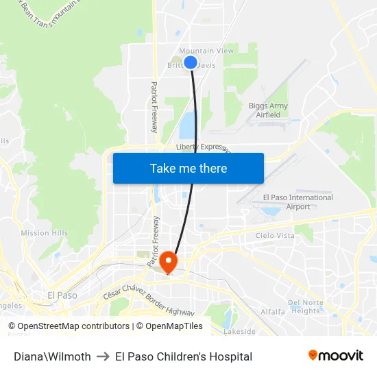 Diana\Wilmoth to El Paso Children's Hospital map
