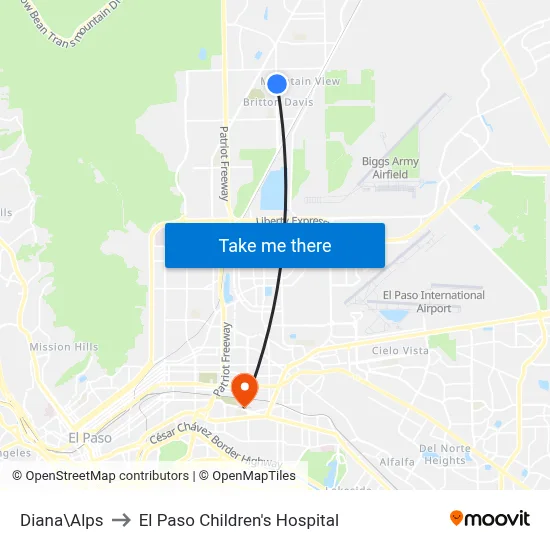 Diana\Alps to El Paso Children's Hospital map