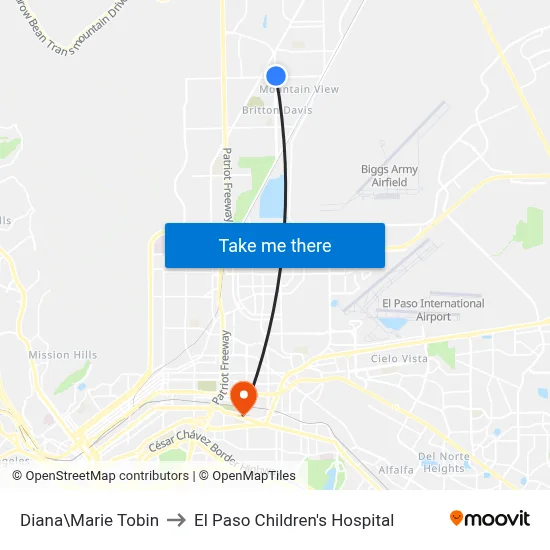 Diana\Marie Tobin to El Paso Children's Hospital map