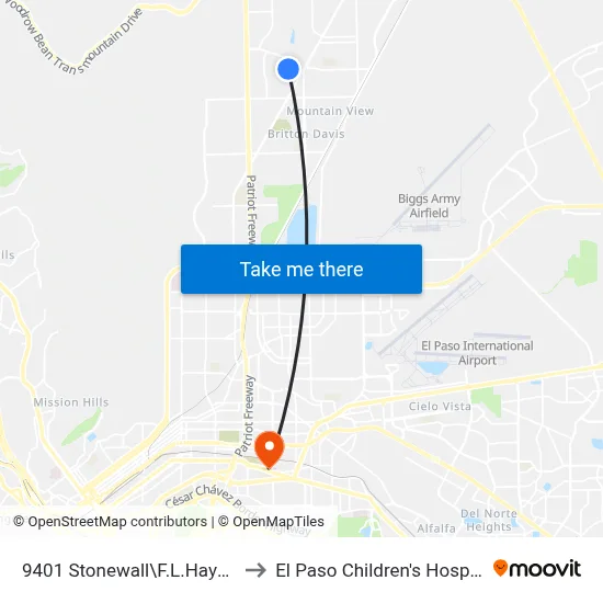 9401 Stonewall\F.L.Hayden to El Paso Children's Hospital map