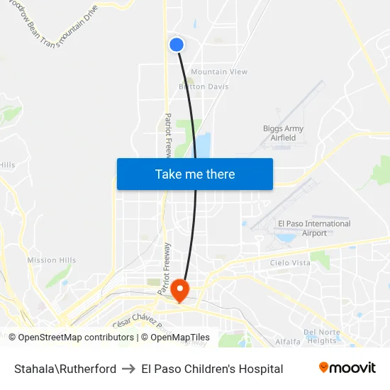 Stahala\Rutherford to El Paso Children's Hospital map