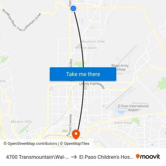 4700 Transmountain\Wal-Mart to El Paso Children's Hospital map