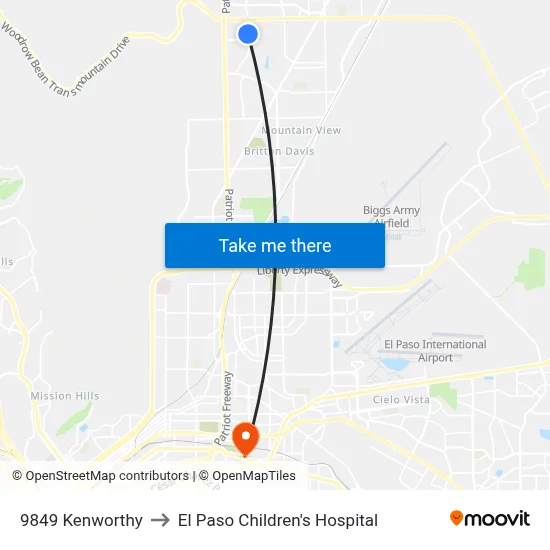 9849 Kenworthy to El Paso Children's Hospital map