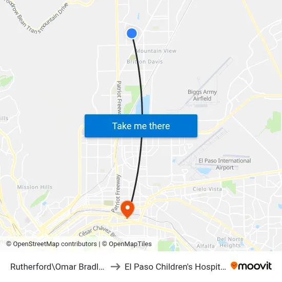Rutherford\Omar Bradley to El Paso Children's Hospital map