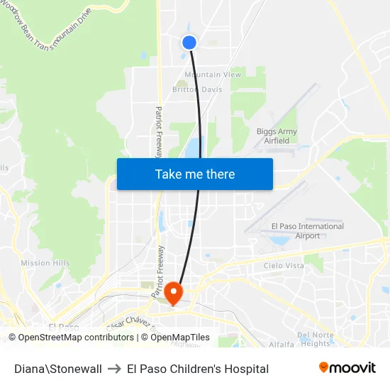 Diana\Stonewall to El Paso Children's Hospital map