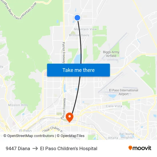 9447 Diana to El Paso Children's Hospital map