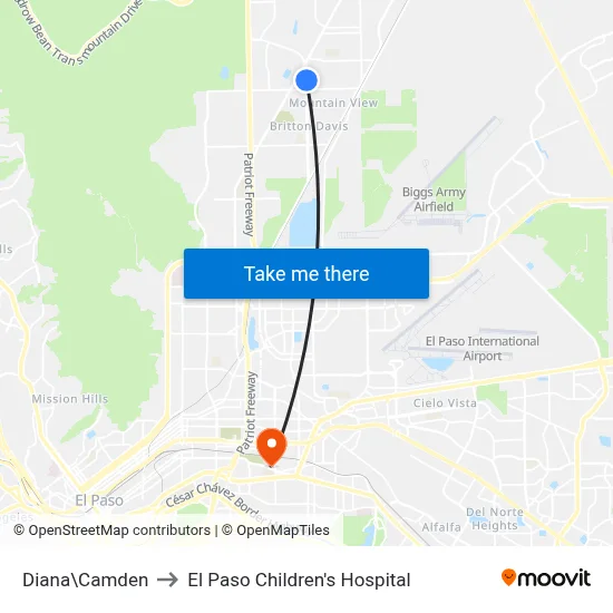 Diana\Camden to El Paso Children's Hospital map