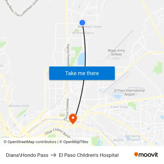 Diana\Hondo Pass to El Paso Children's Hospital map