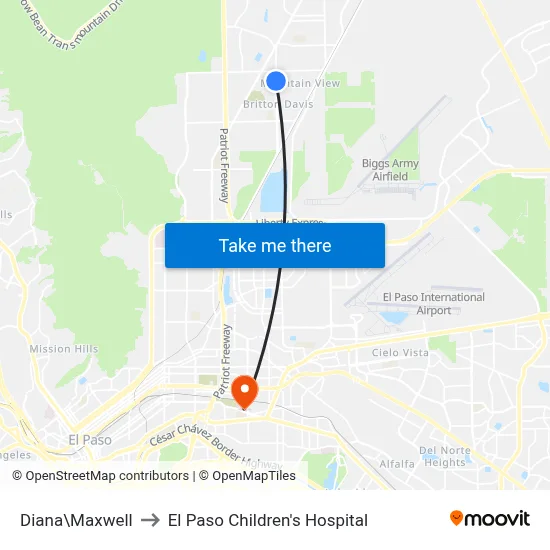 Diana\Maxwell to El Paso Children's Hospital map