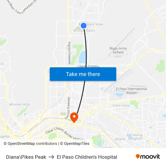 Diana\Pikes Peak to El Paso Children's Hospital map