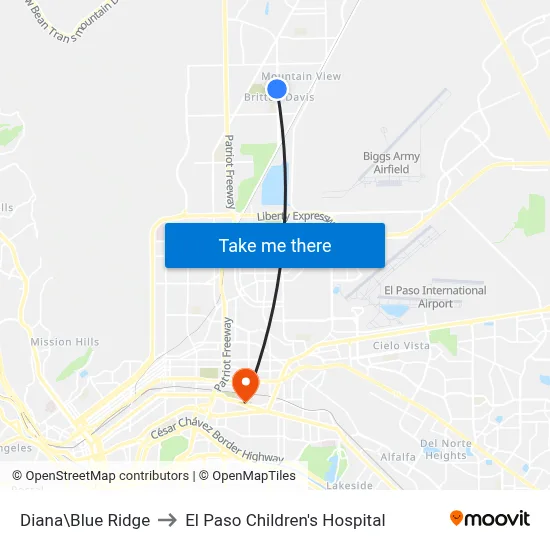 Diana\Blue Ridge to El Paso Children's Hospital map