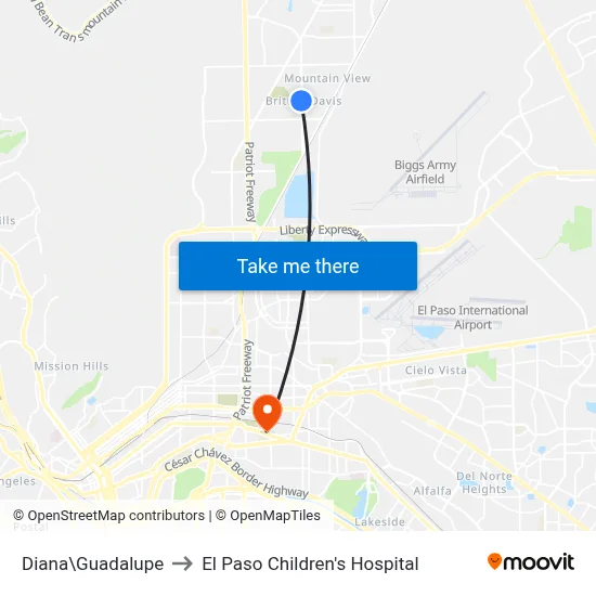 Diana\Guadalupe to El Paso Children's Hospital map