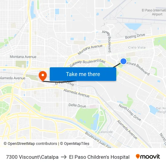 7300 Viscount\Catalpa to El Paso Children's Hospital map