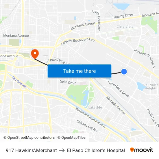 917  Hawkins\Merchant to El Paso Children's Hospital map