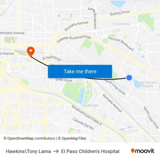 Hawkins\Tony Lama to El Paso Children's Hospital map